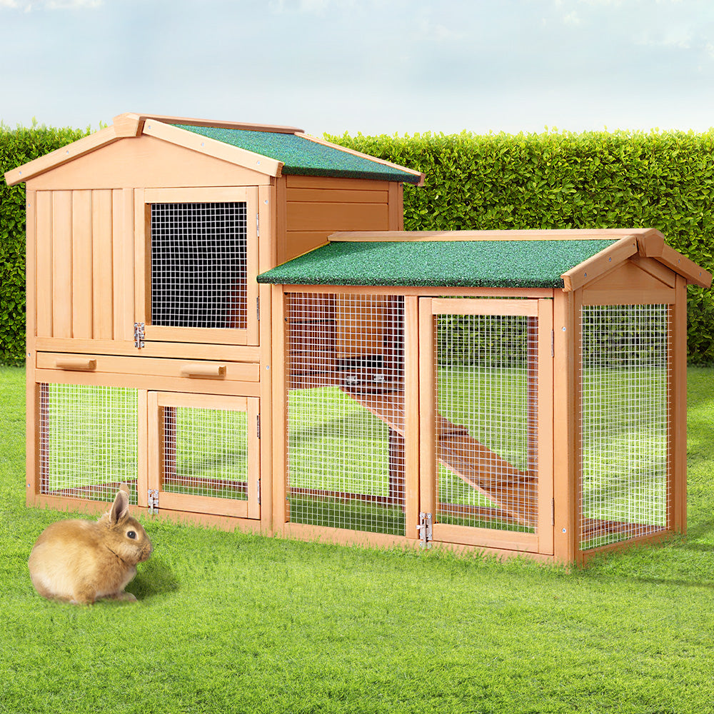 Chicken Coop Rabbit Hutch Guinea Pig Cage size 138x44x85cm Wooden Outdoor Cage House