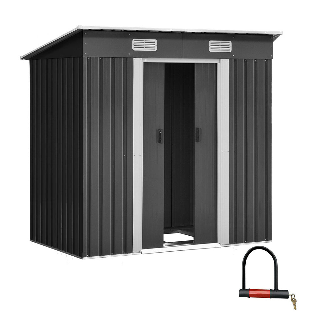 Galvanized Garden Shed 1.94x1.21m Metal Base Outdoor Storage Tool with Sliding Doors