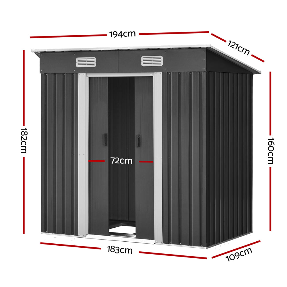 Galvanized Garden Shed 1.94x1.21m Metal Base Outdoor Storage Tool with Sliding Doors