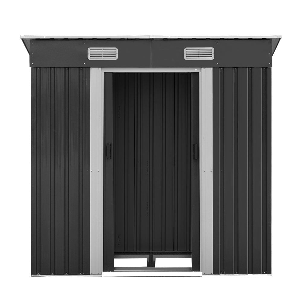 Galvanized Garden Shed 1.94x1.21m Metal Base Outdoor Storage Tool with Sliding Doors