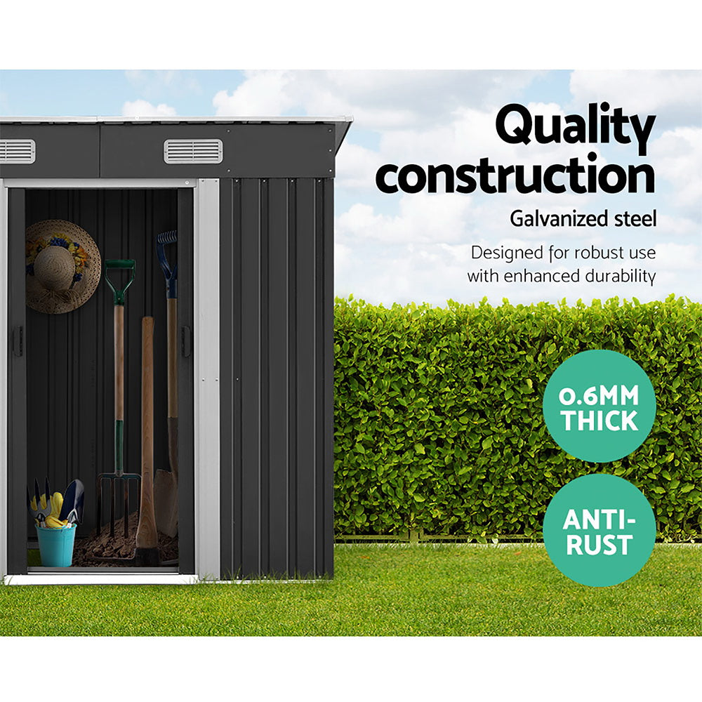 Galvanized Garden Shed 1.94x1.21m Metal Base Outdoor Storage Tool with Sliding Doors