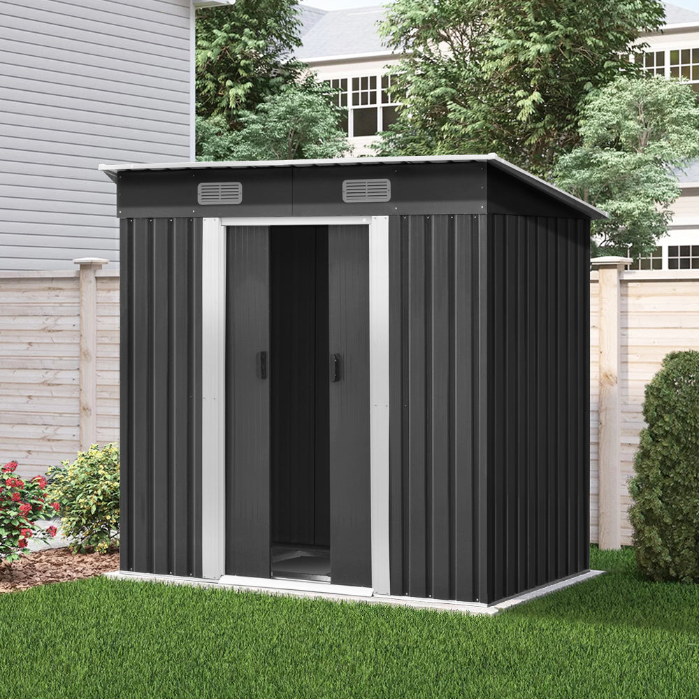 Galvanized Garden Shed 1.94x1.21m Metal Base Outdoor Storage Tool with Sliding Doors