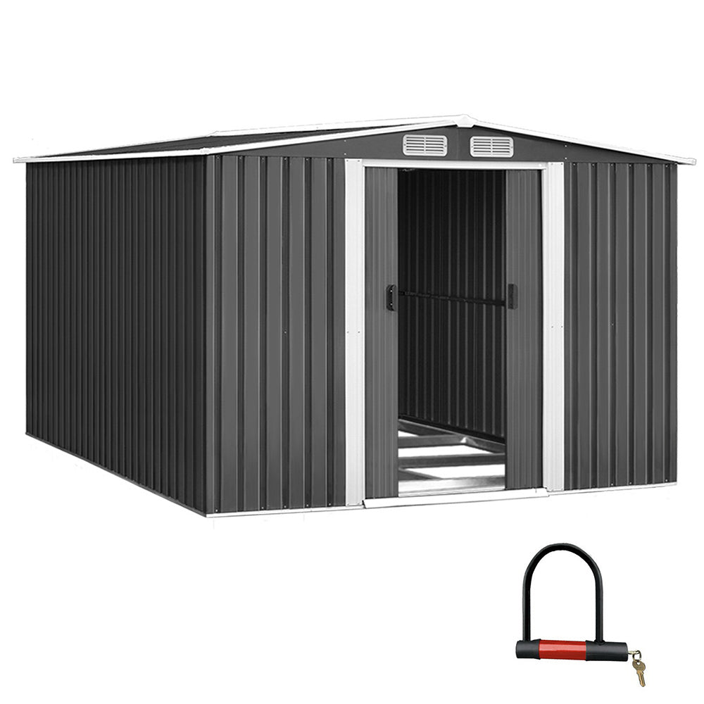 Giantz Garden Shed 2.58x3.14m Metal Base Sheds Outdoor Storage Workshop Shelter Sliding Door