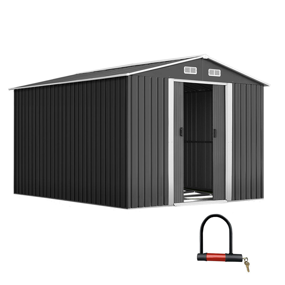 Giantz Garden Shed 2.6x3.9m Metal Base Shed Outdoor Storage Workshop Tool Shelter Sliding Door