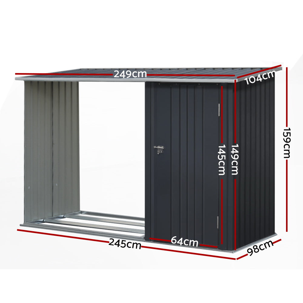 Galvanized Garden Shed 2.49x1.04m Sheds Outdoor Steel 2 in 1 design