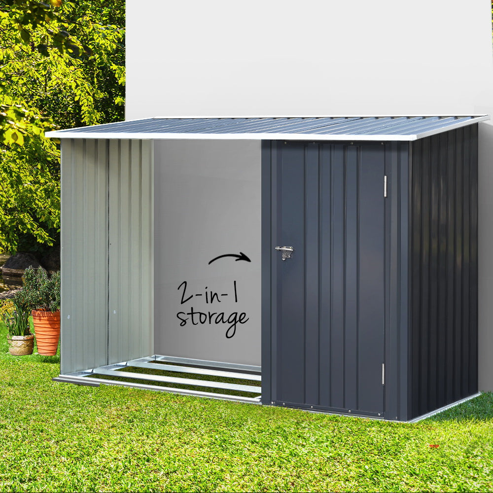 Galvanized Garden Shed 2.49x1.04m Sheds Outdoor Steel 2 in 1 design