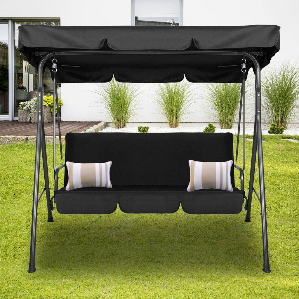 Milano 3 Seater Black Outdoor Swing Bench Seat Chair Canopy