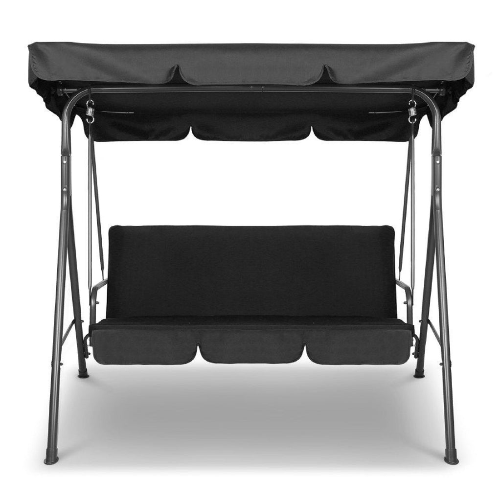 Milano 3 Seater Black Outdoor Swing Bench Seat Chair Canopy