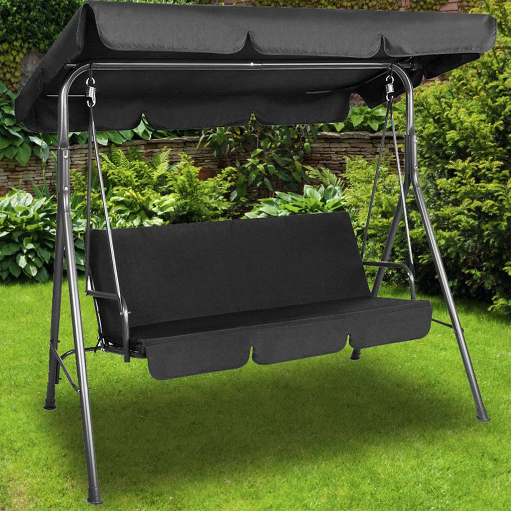 Milano 3 Seater Black Outdoor Swing Bench Seat Chair Canopy