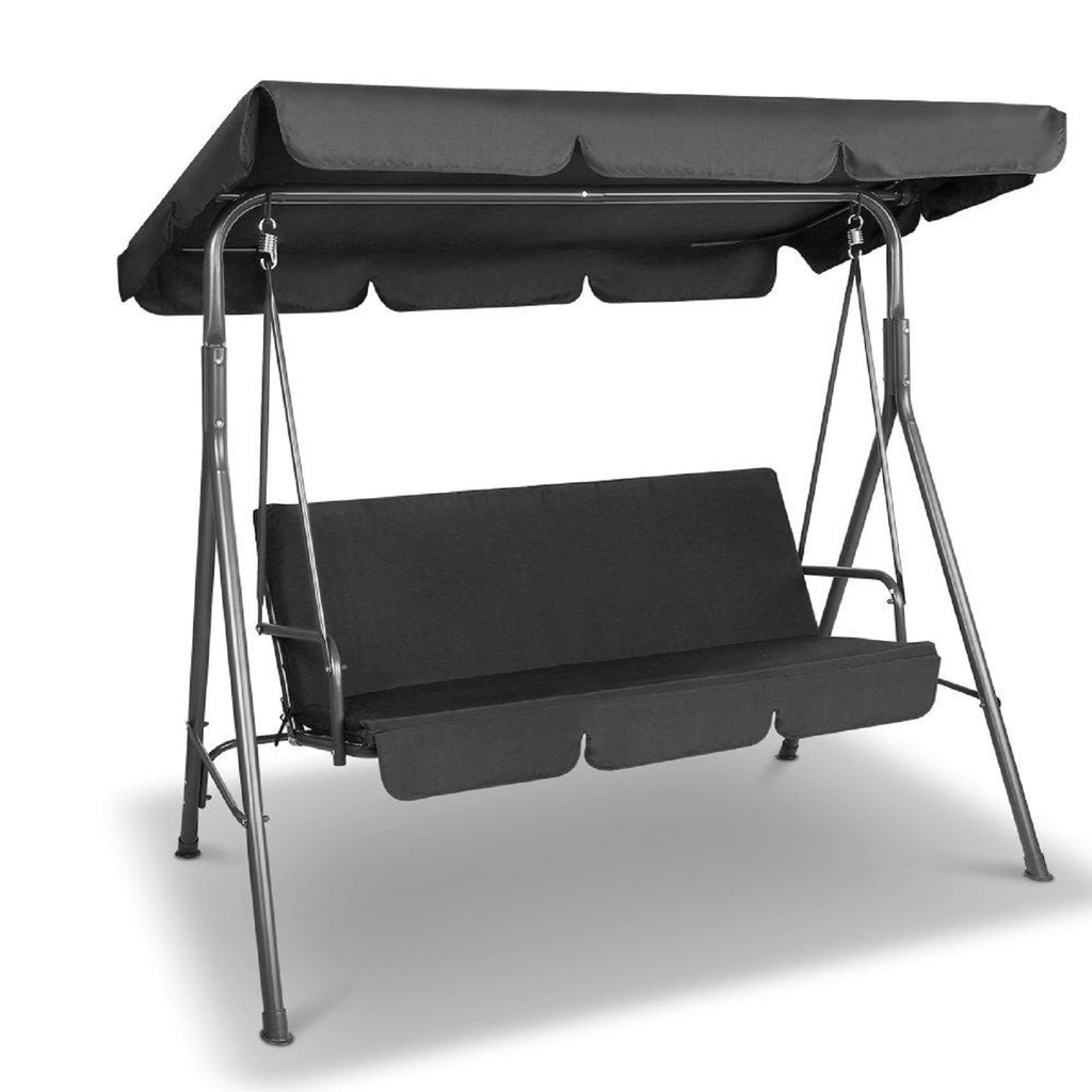 Milano 3 Seater Black Outdoor Swing Bench Seat Chair Canopy