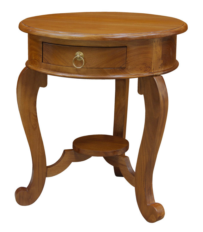 Round Cabriole Leg 1 Drawer Lamp Table Light Pecan