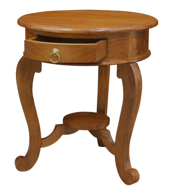 Round Cabriole Leg 1 Drawer Lamp Table Light Pecan