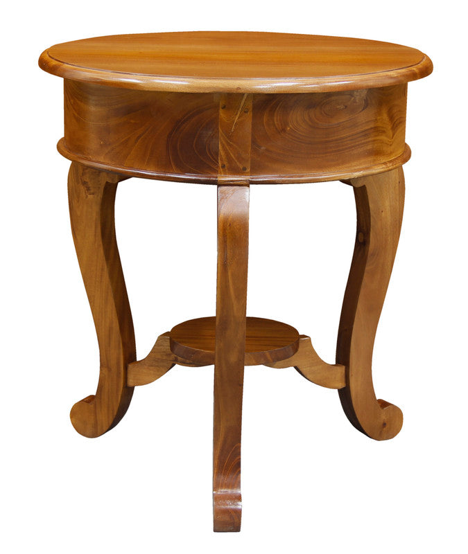 Round Cabriole Leg 1 Drawer Lamp Table Light Pecan