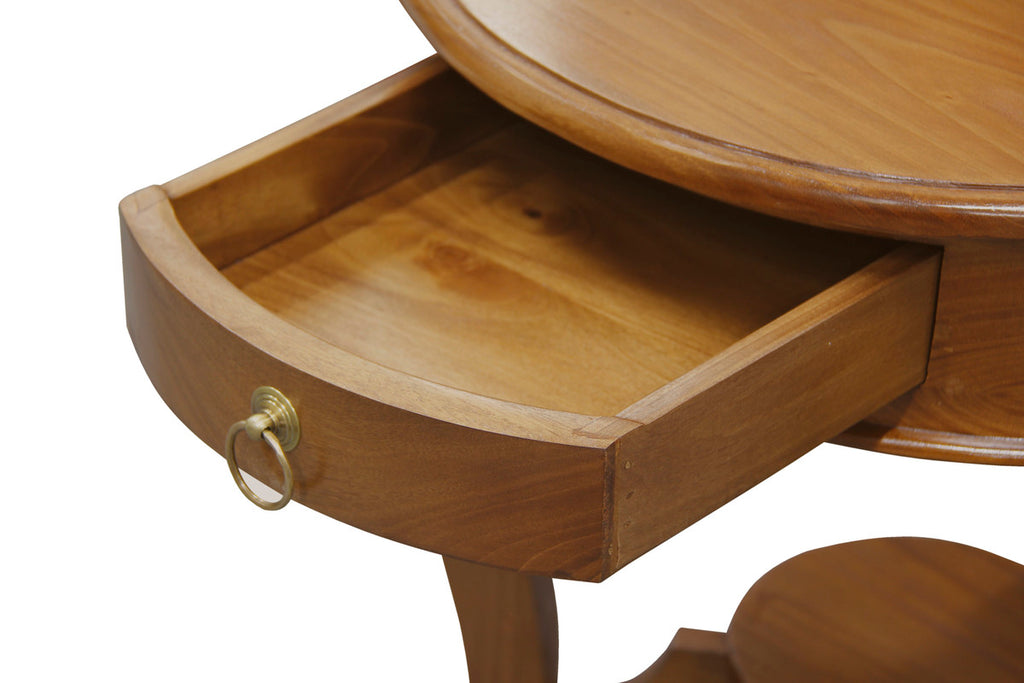 Round Cabriole Leg 1 Drawer Lamp Table Light Pecan