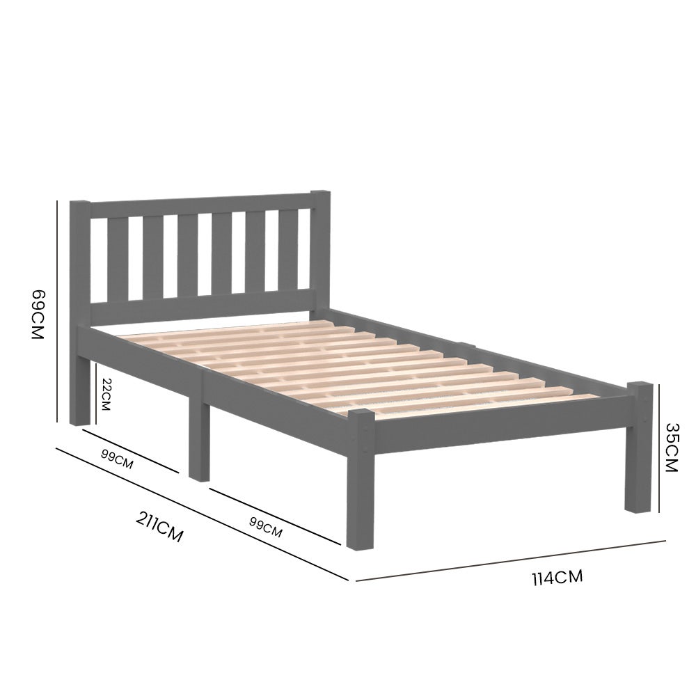 Kingston Slumber King Single Wooden Timber Bed Frame, Grey