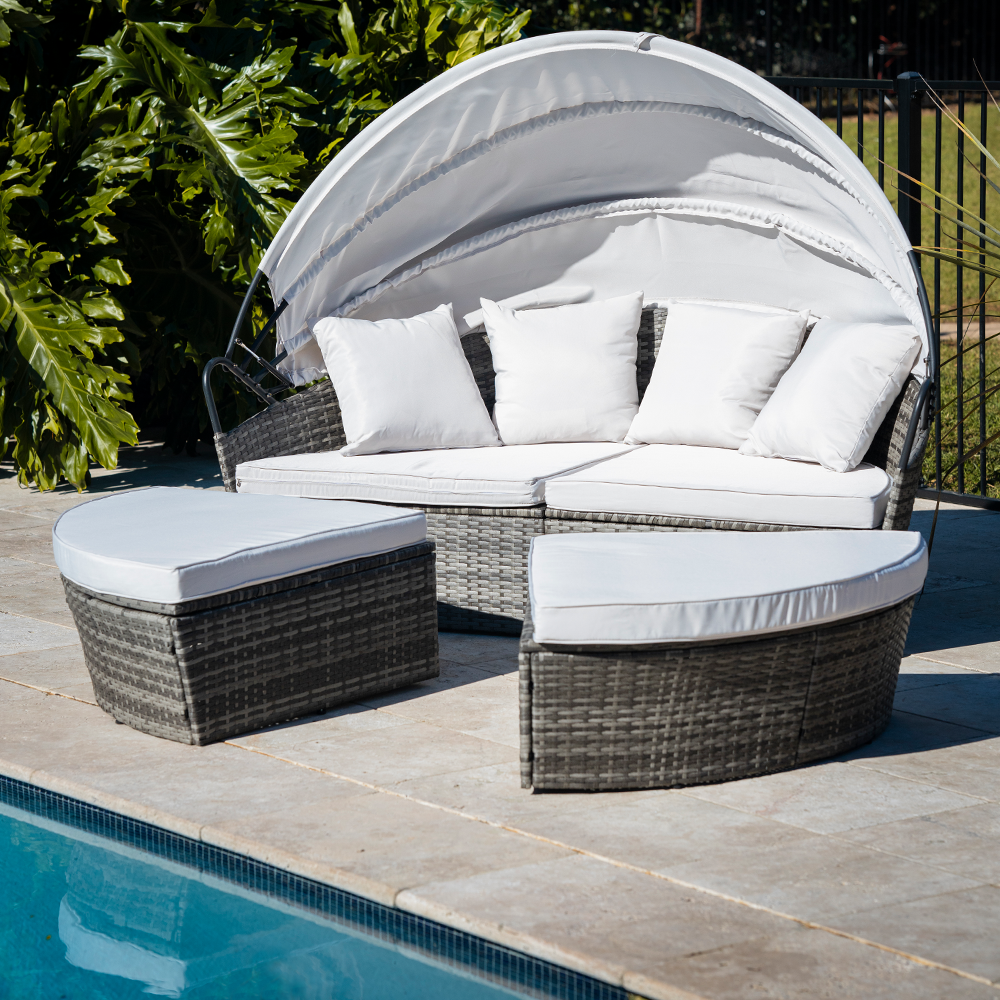 3pc London Rattan Outdoor Grey Wicker Daybed Patio Sofa Sun Lounge 