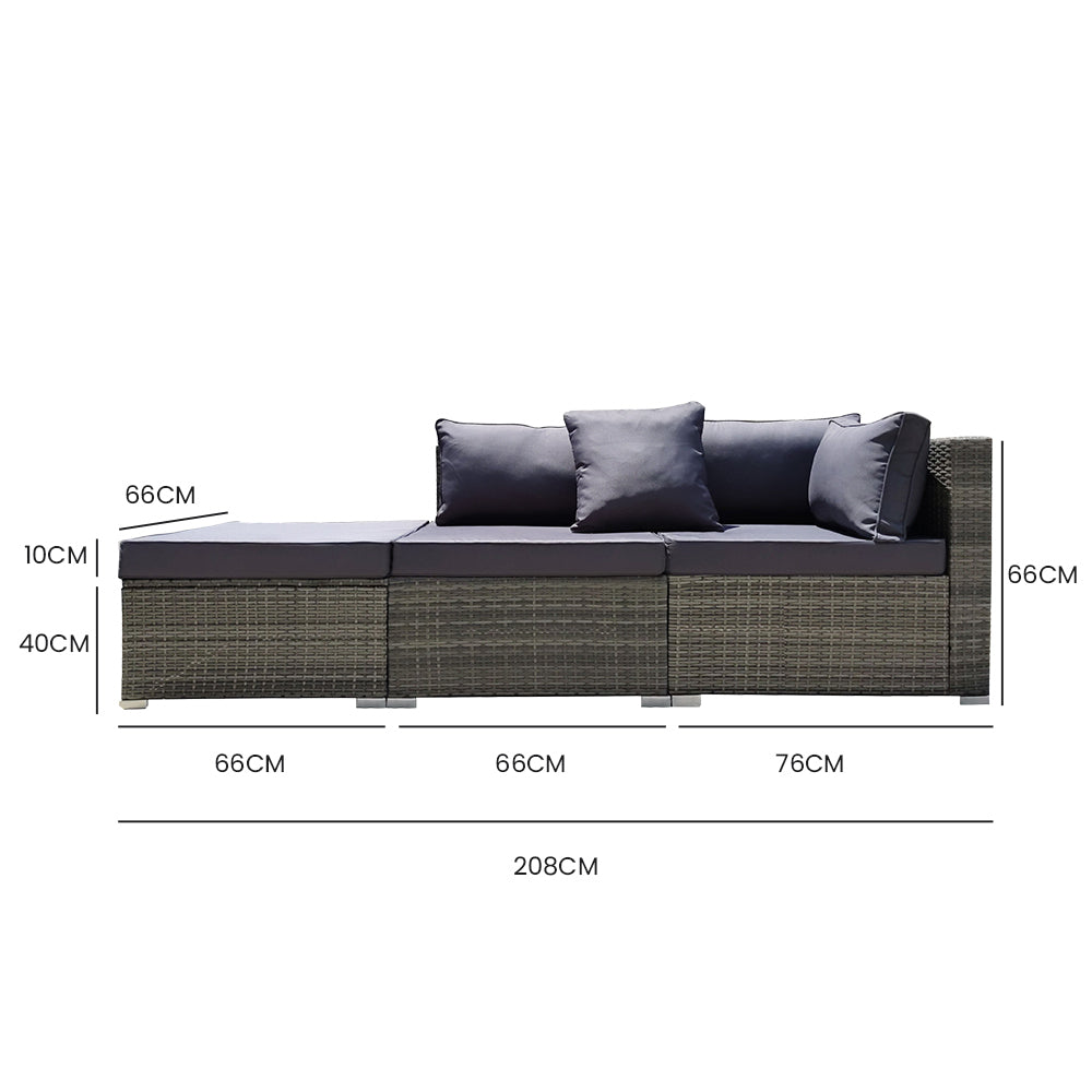 3 Seater Daydream Outdoor Grey Wicker Lounge Sofa Furniture Set 