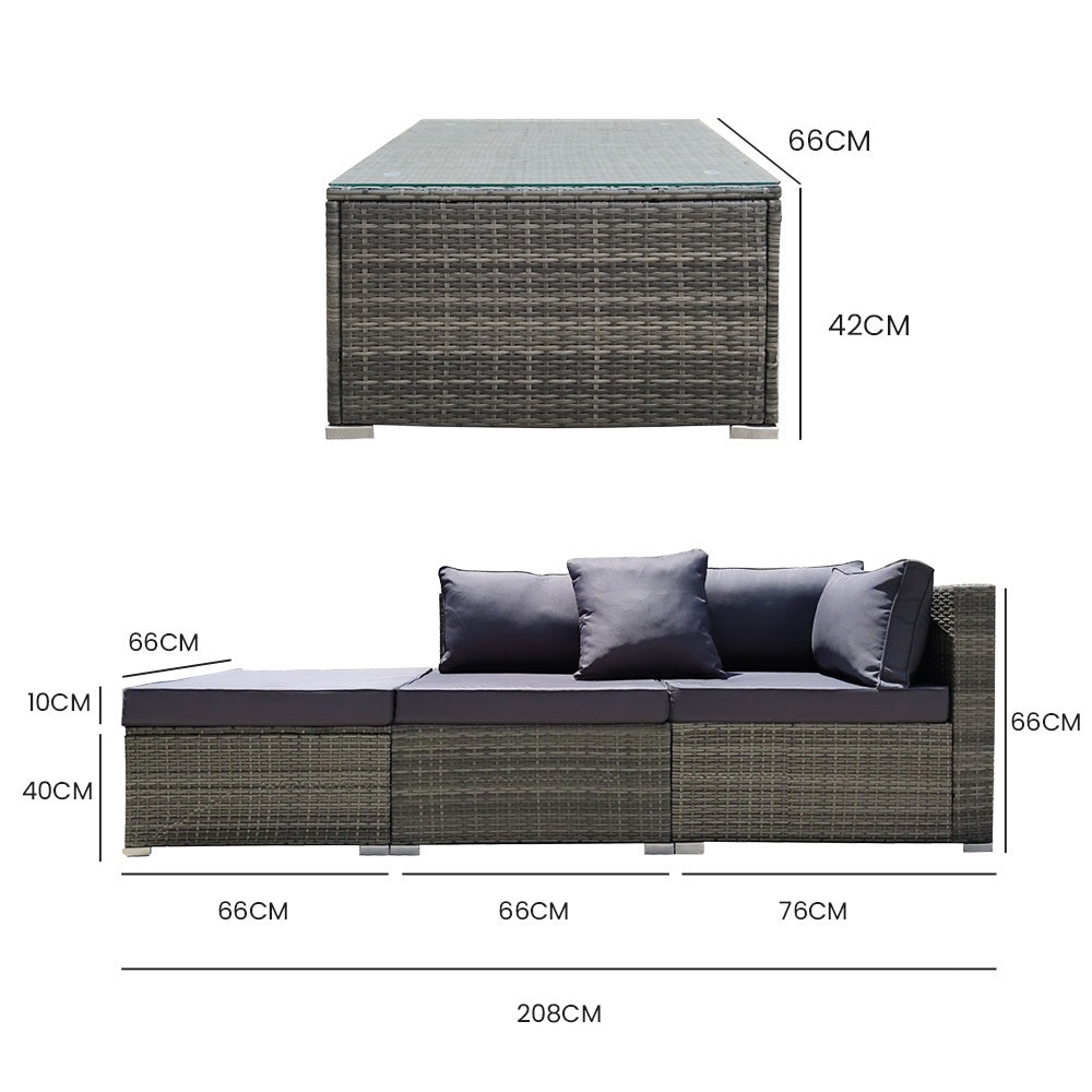 3 Seater Daydream Outdoor Grey Wicker Lounge Sofa Furniture Set with Ottoman