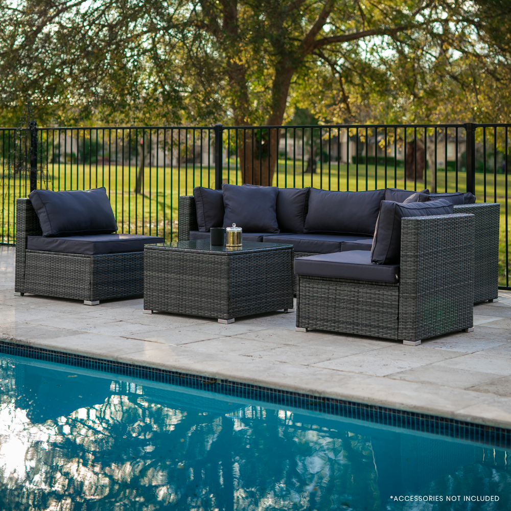 5 Seater Daydream Outdoor Grey Wicker Lounge Sofa Furniture Set with Coffee Table