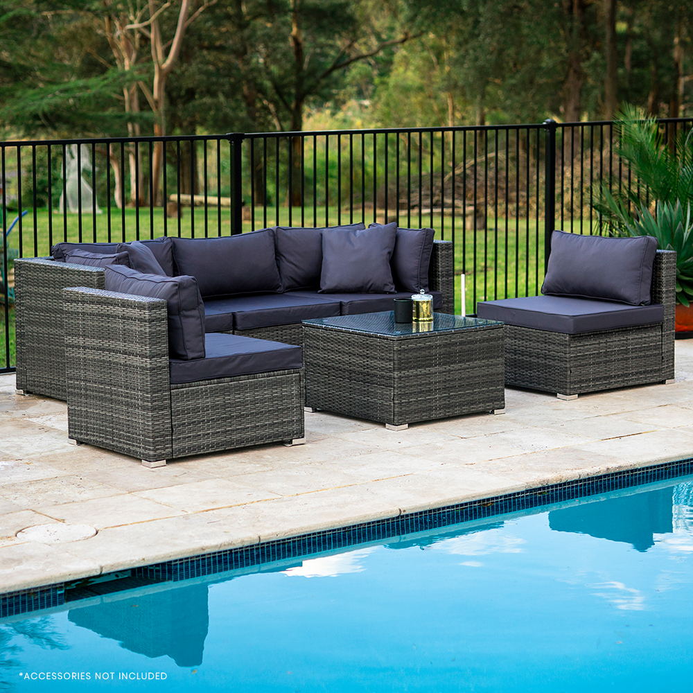 5 Seater Daydream Outdoor Grey Wicker Lounge Sofa Furniture Set with Coffee Table