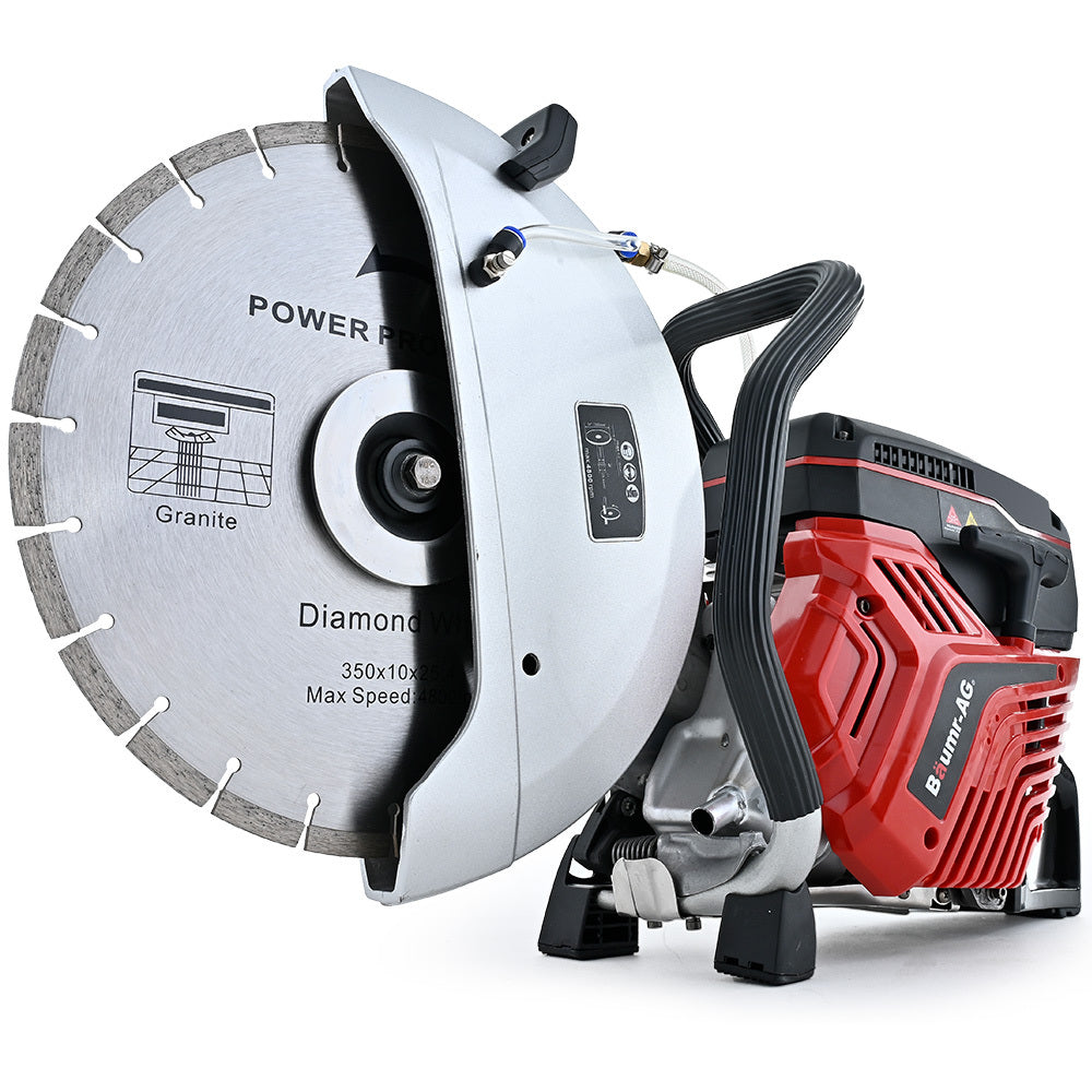 Baumr 350mm Professional Concrete Demolition Saw 74cc 2-Stroke, Wet and Dry Demo Cutting, 14" Diamond Blade, Anti-Vibration System