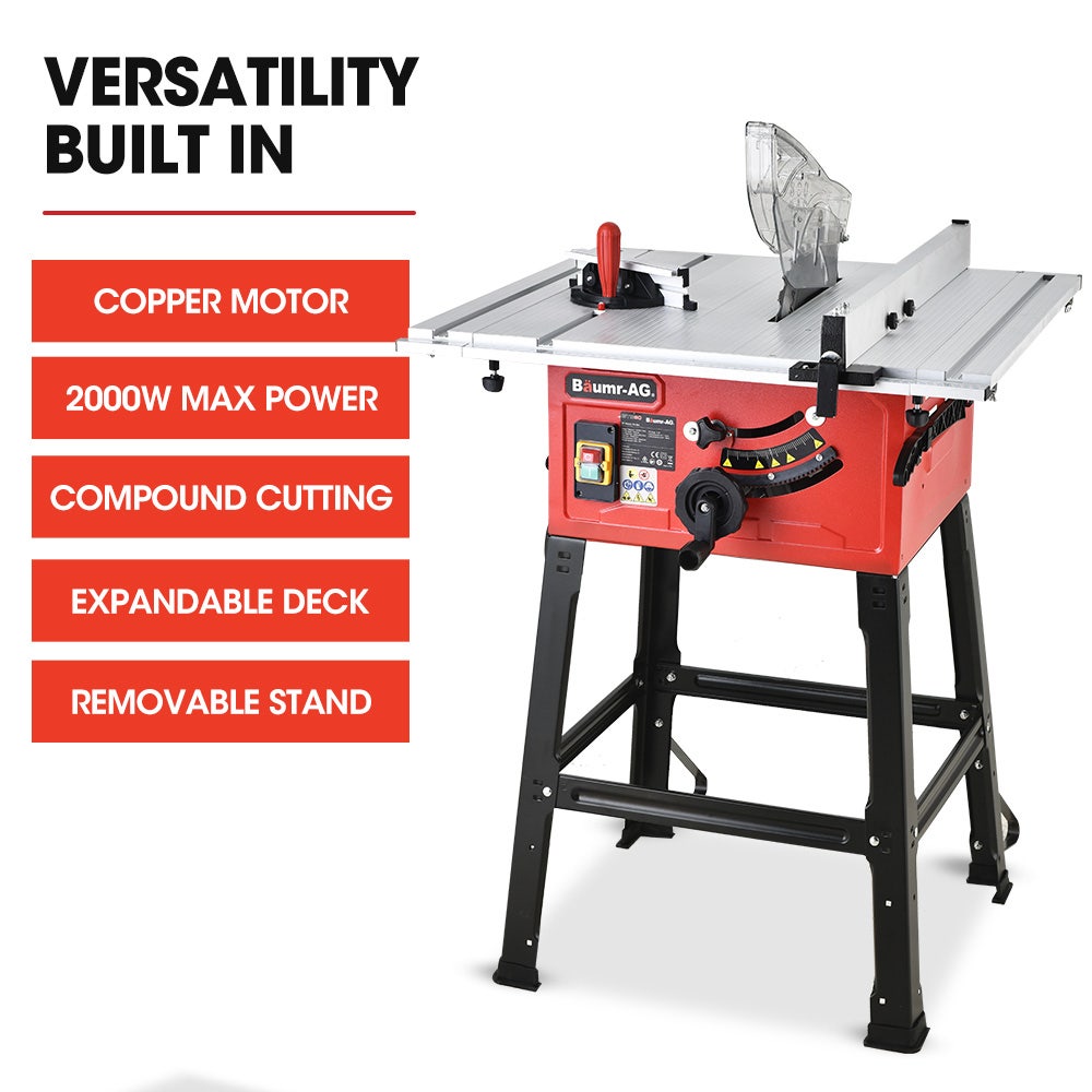 Baumr-AG 2000W 254mm Corded Table Saw with Stand Extendable Laser Guide