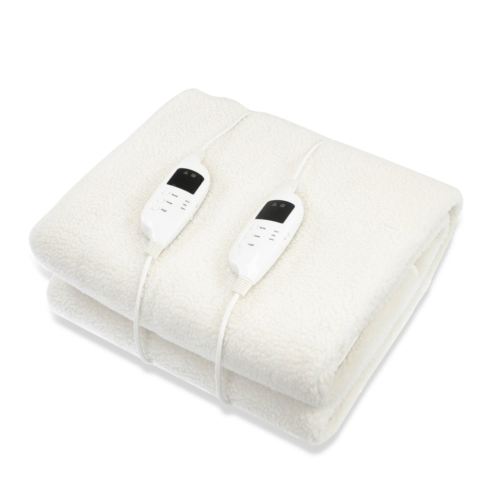 Laura Hill Heated Electric Blanket Double Size Fitted Fleece - White