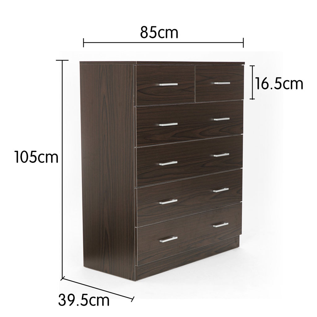 Sarantino Tallboy Dresser 6 Chest Of Drawers Cabinet Brown