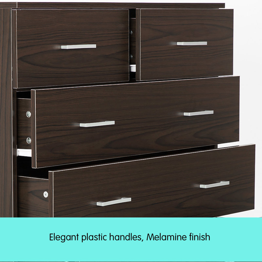 Sarantino Tallboy Dresser 6 Chest Of Drawers Cabinet Brown