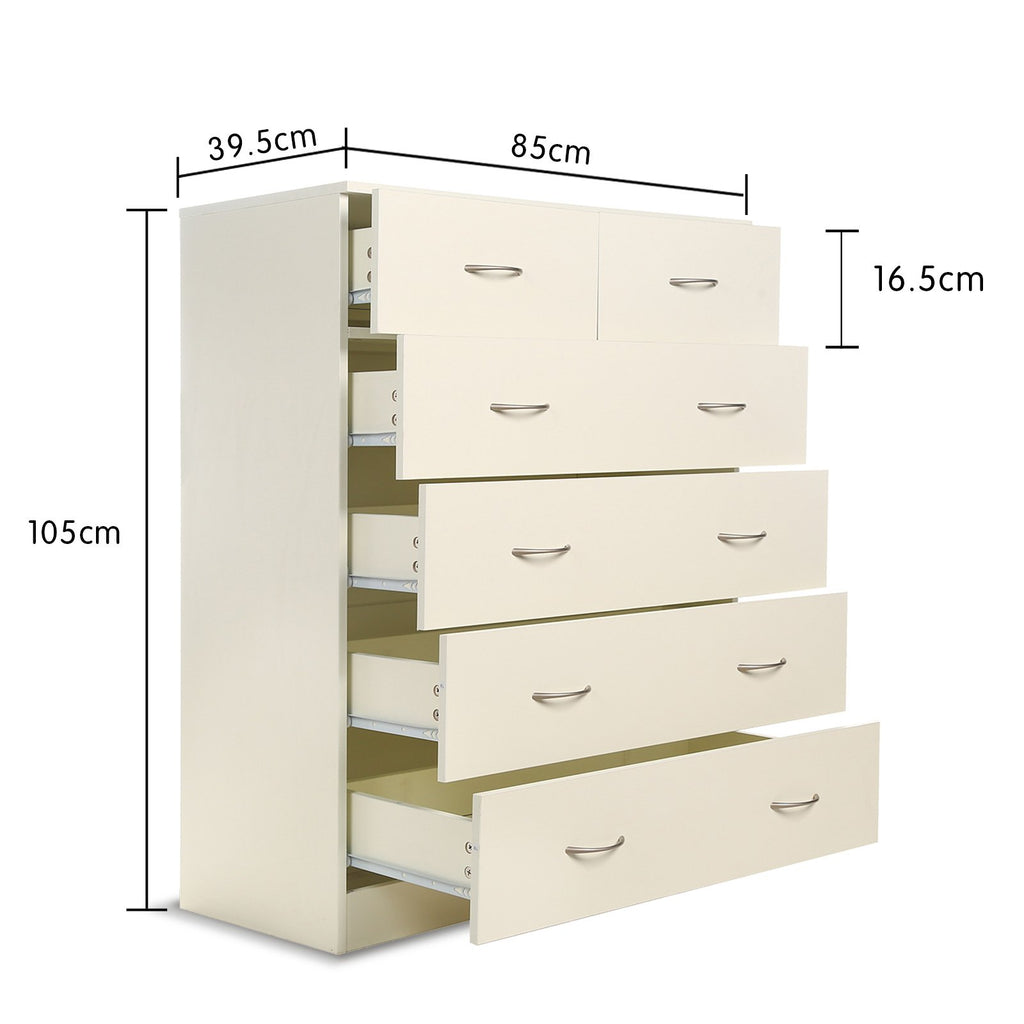 Sarantino Tallboy Dresser 6 Chest Of Drawers White