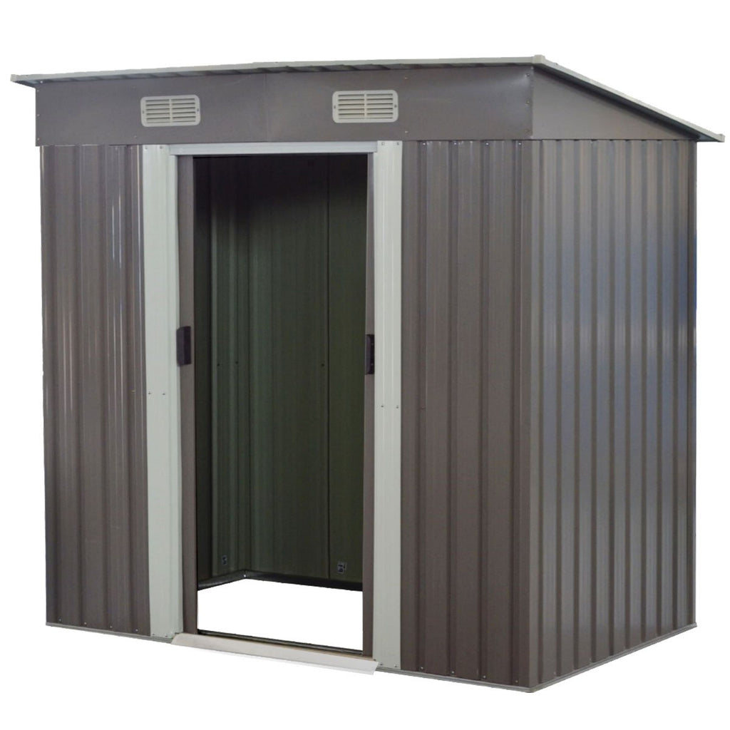 Wallaroo Grey Garden Shed Flat Roof 4x6ft with Double Sliding Doors with Base