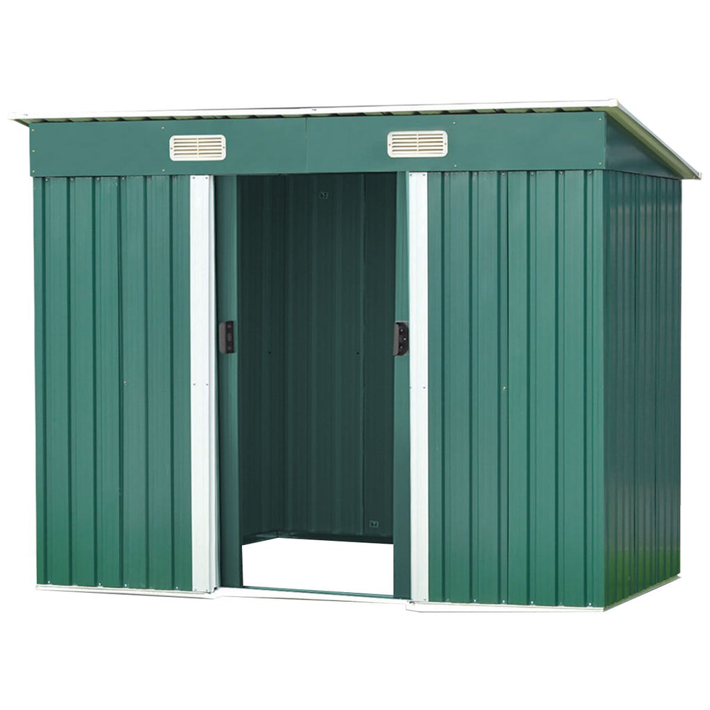 Wallaroo Green Garden Shed Flat Roof 4x6ft with Double Sliding Doors