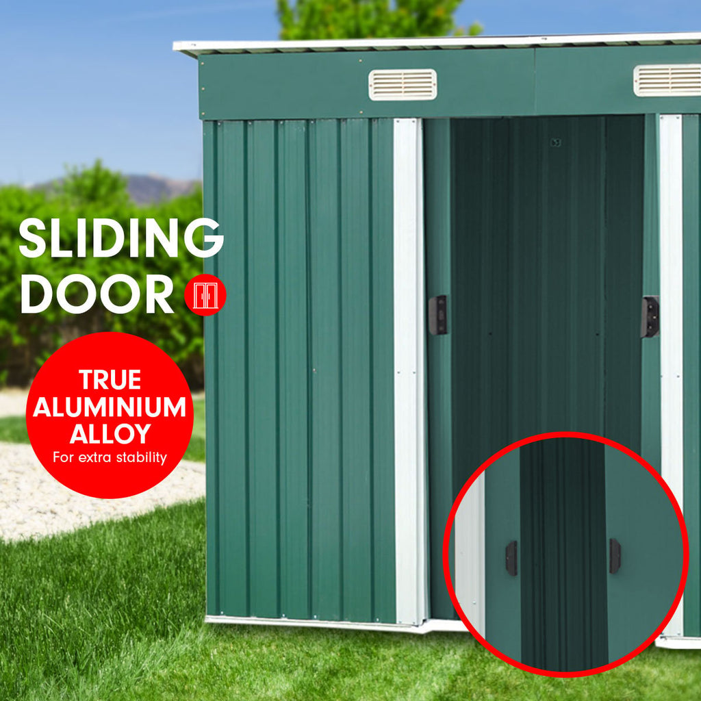 Wallaroo Green Garden Shed Flat Roof 4x6ft with Double Sliding Doors