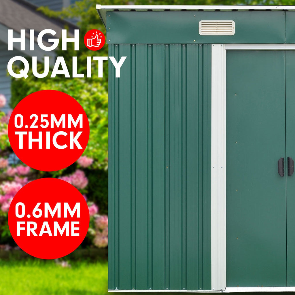 Wallaroo Green Garden Shed Flat Roof 4x6ft with Double Sliding Doors