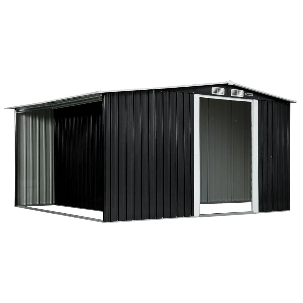 Wallaroo Black Garden Shed with Semi-Closed Storage 10x8ft with Double Sliding Doors