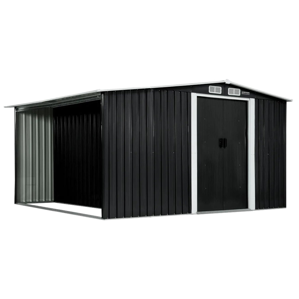 Wallaroo Black Garden Shed with Semi-Closed Storage 10x8ft with Double Sliding Doors