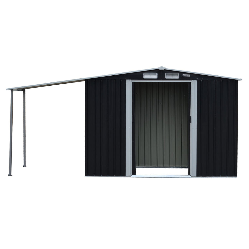 Wallaroo Black Zinc Steel Garden Shed 4x8ft with Double Sliding Doors