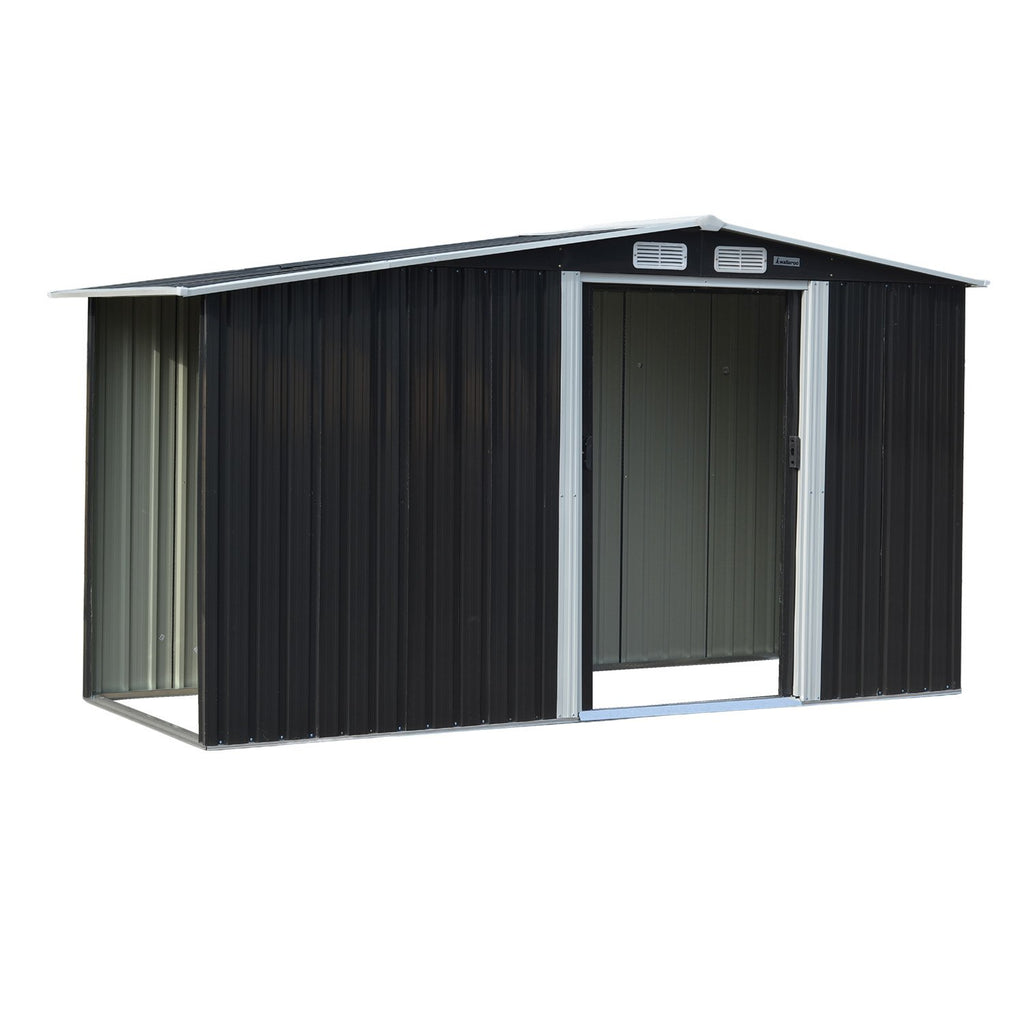 Wallaroo Black Garden Shed with Semi-Close Storage 4x8ft with Double Sliding Doors