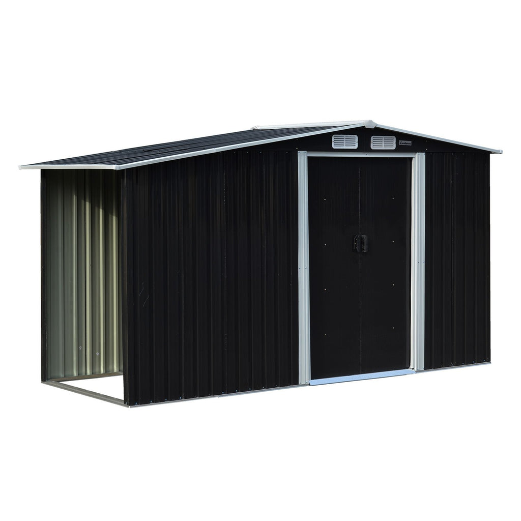 Wallaroo Black Garden Shed with Semi-Close Storage 4x8ft with Double Sliding Doors