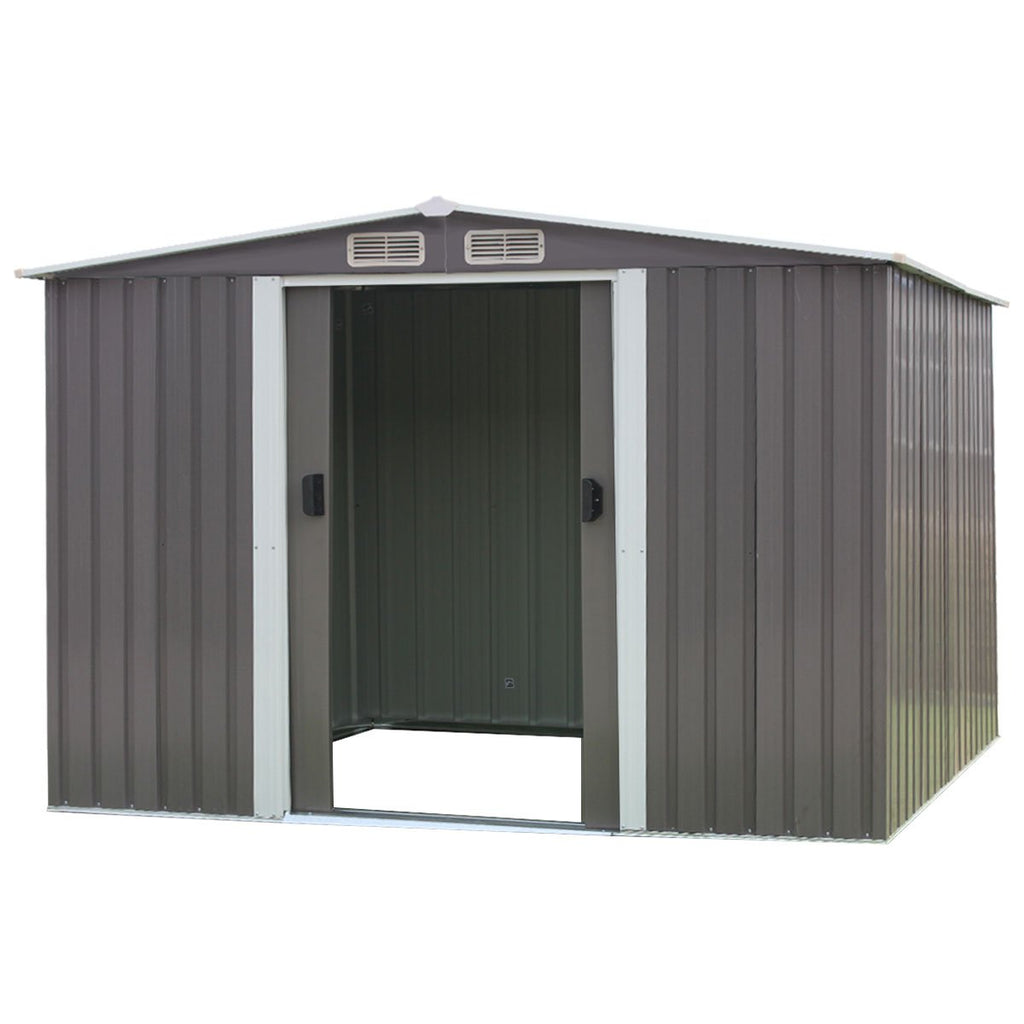 Wallaroo Grey Garden Shed Spire Roof 6x8ft with 2 Sliding Doors