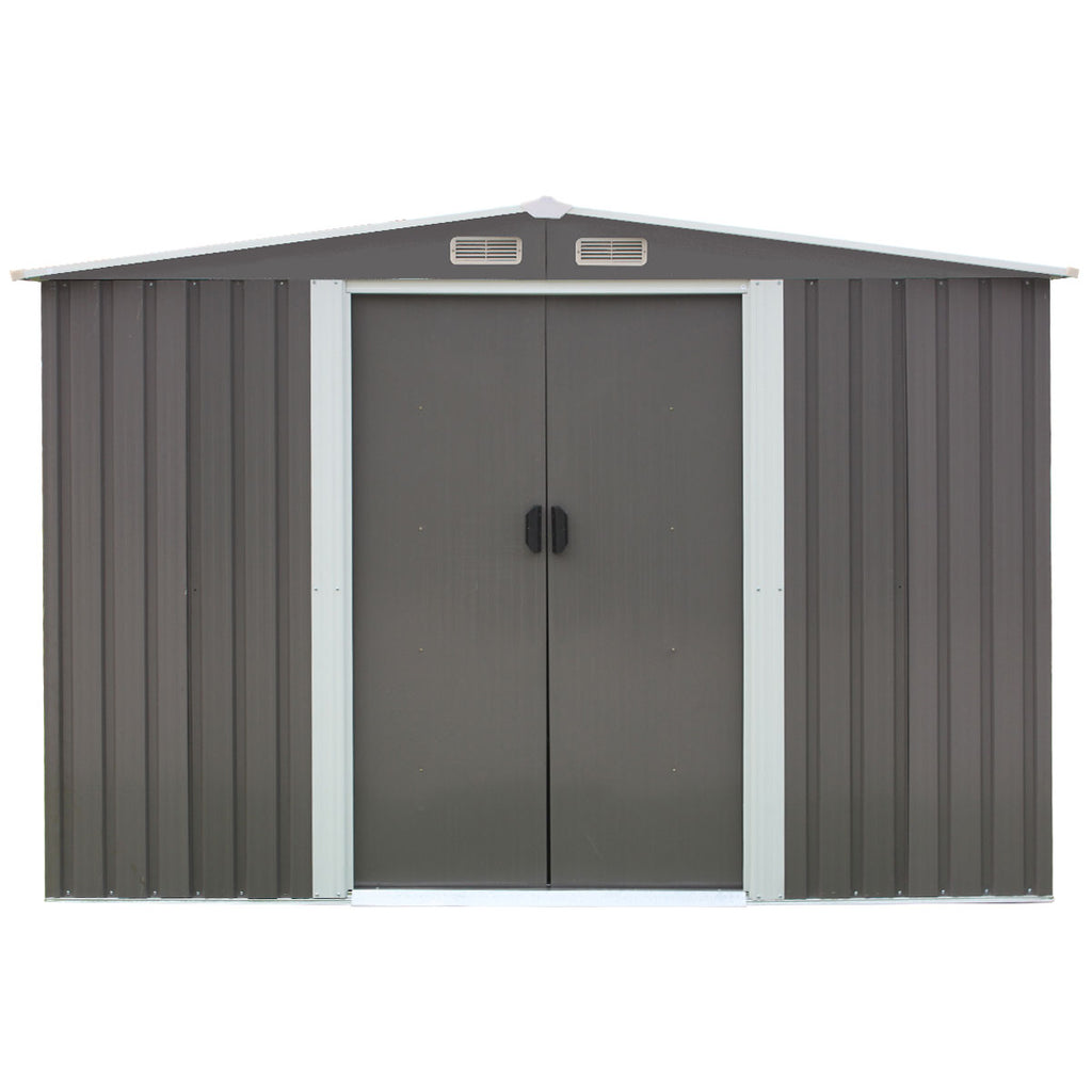 Wallaroo Grey Garden Shed Spire Roof 6x8ft with 2 Sliding Doors