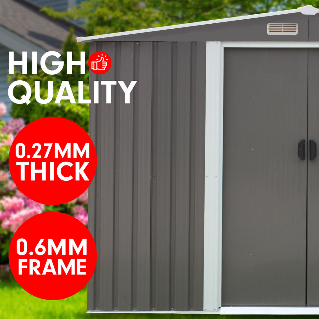 Wallaroo Grey Garden Shed Spire Roof 6x8ft with 2 Sliding Doors