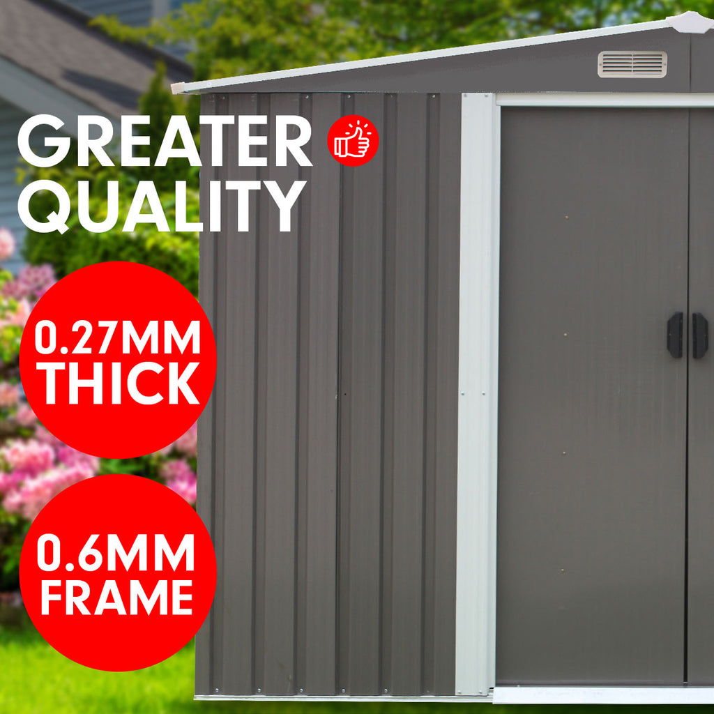 Wallaroo Grey Garden Shed Spire Roof 8x8ft with 2 Sliding Doors