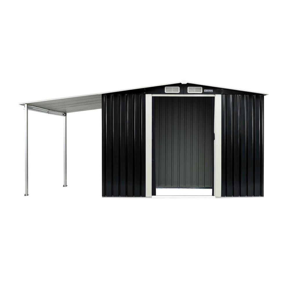 Wallaroo Black Zinc Steel Garden Shed 4x8ft with Double Sliding Doors