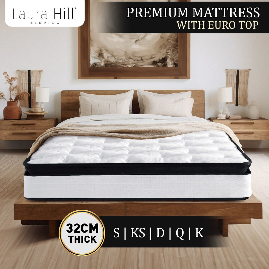 Laura Hill King Single size 32cm Mattress Euro Top 5 Zone Spring Foam firm 5.0