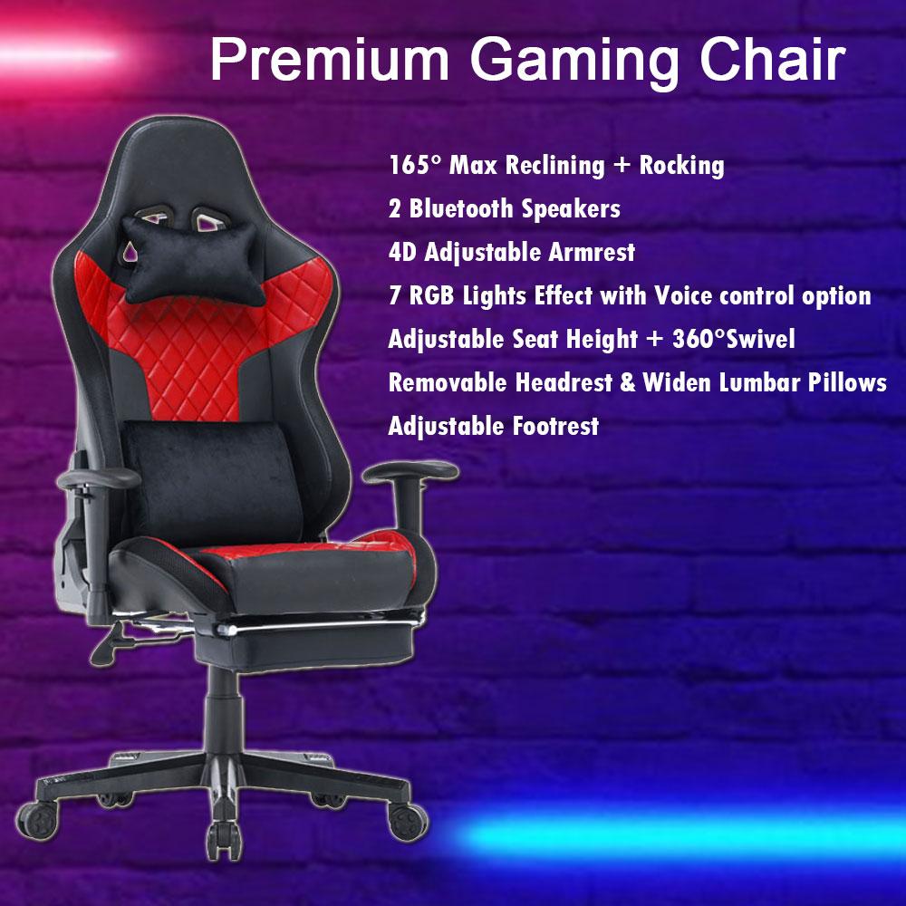 Ergonomic 7 RGB Lights Bluetooth Speaker Gaming Chair with 4D Armrest and Footrest 