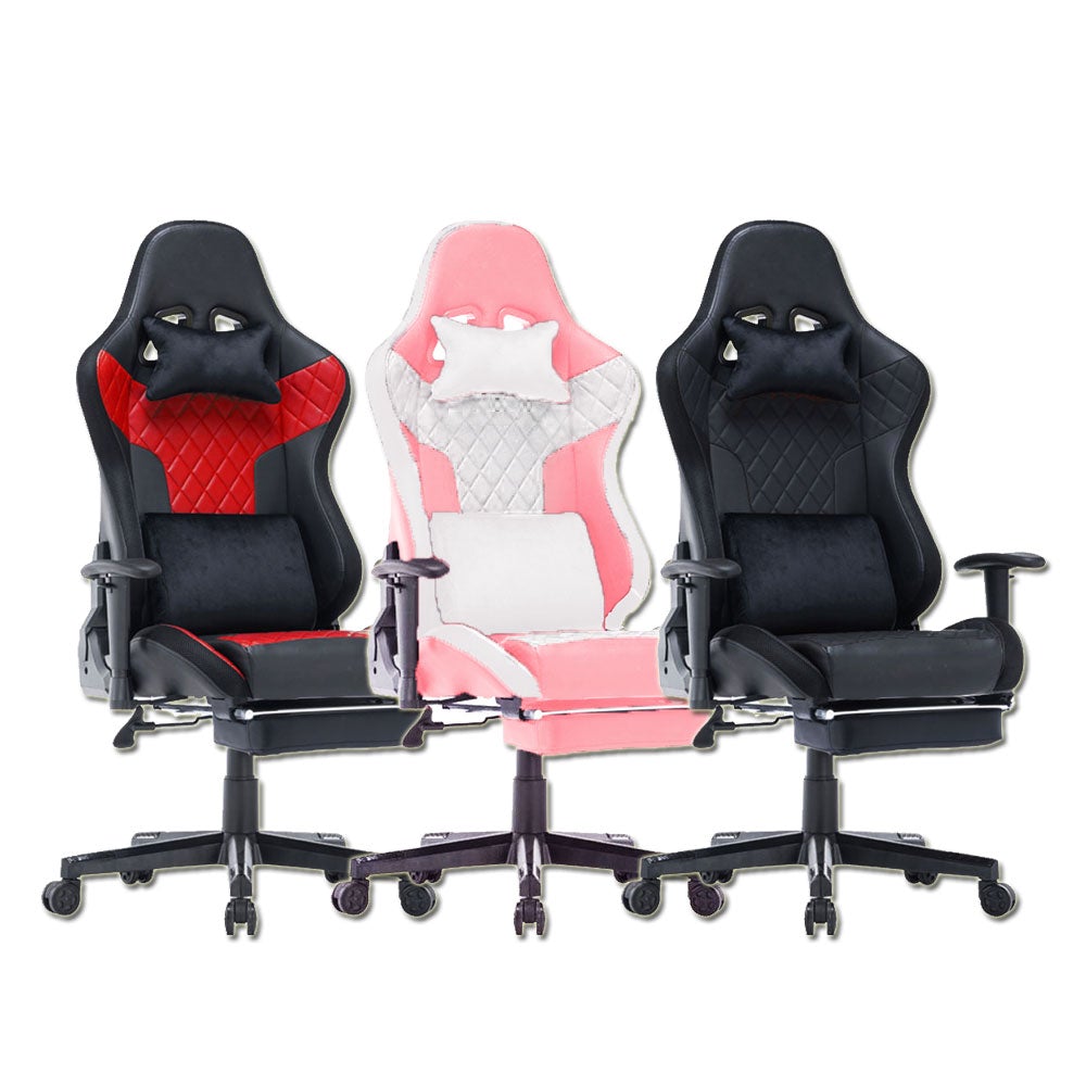 Ergonomic Pink 7 RGB Lights Bluetooth Speaker Gaming Chair with 4D Armrest and Footrest