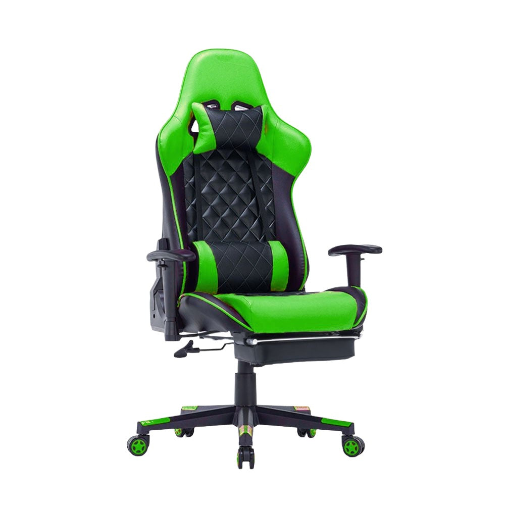 Green Gaming Chair Ergonomic Racing chair with Armrest Footrest