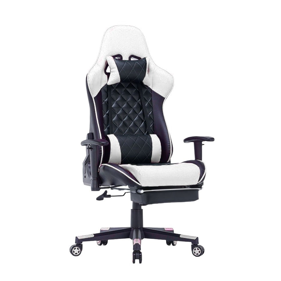 Black and White Gaming Chair Ergonomic Racing chair with 3D Armrest Footrest 