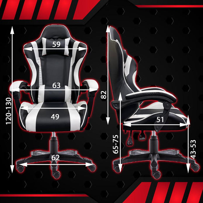 Large Black White Gaming Chair Office Racing Executive Racer Recliner